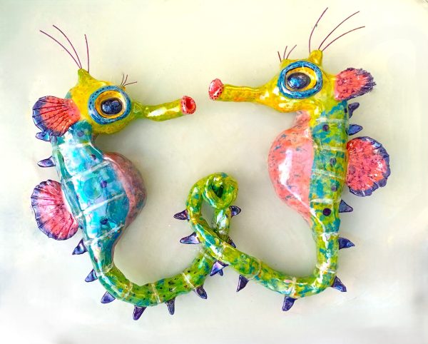 Monica Fergus - pot-bellied Seahorse couple in mating dance