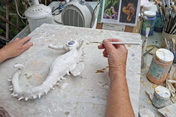 Monica Fergus - beginning the glazing, with a photograph as guide